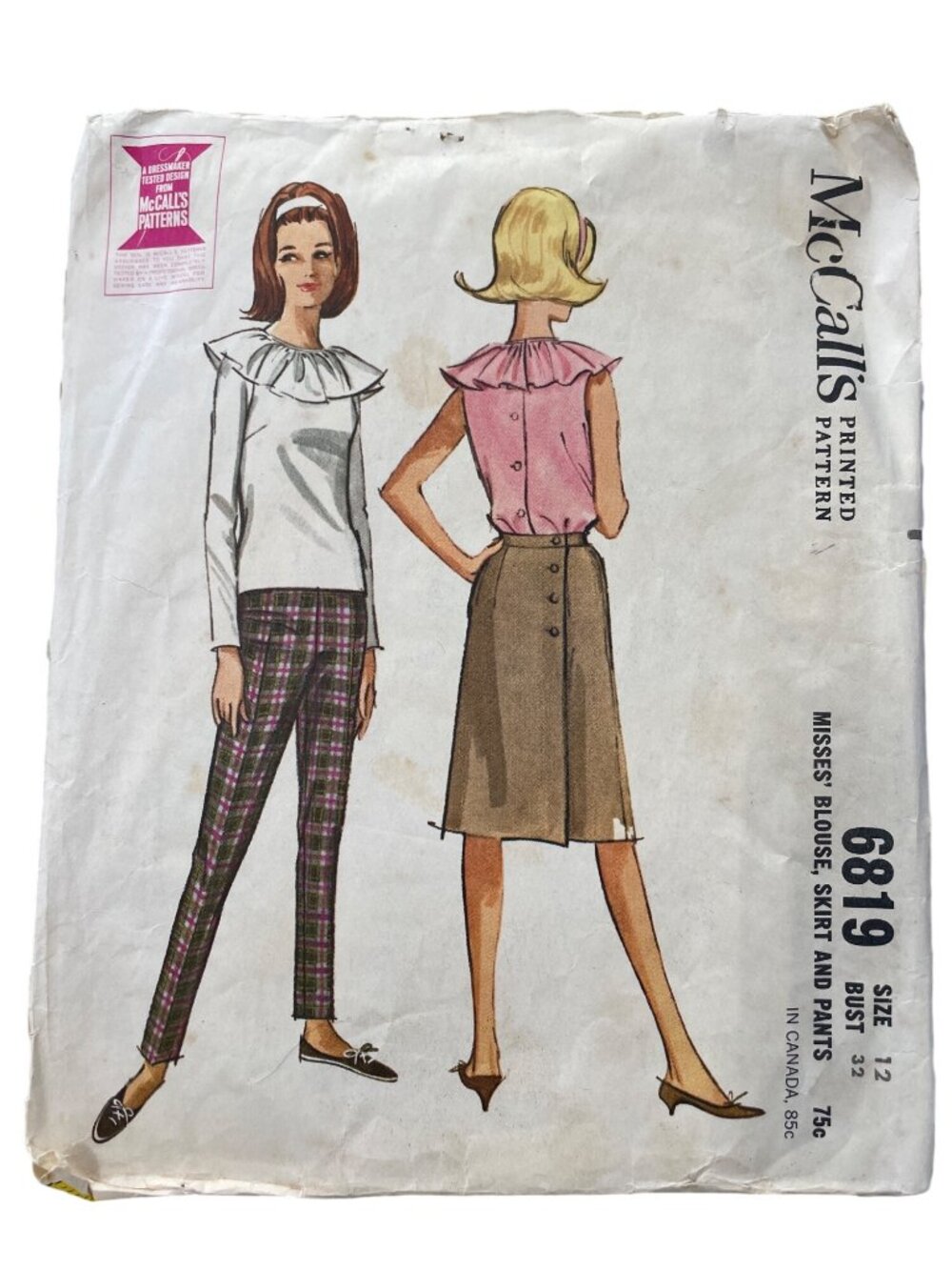 Vintage 60s McCall's 6819 Sewing Pattern Size 12 Misses Blouse Skirt Pants CUT